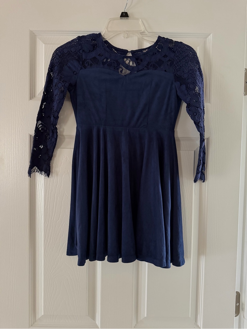 Rare Editions Navy Lace-Sleeve Skater Dress
